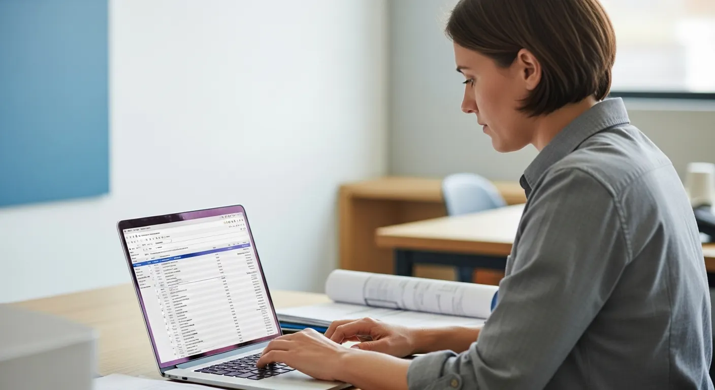 Estimator organizing extracted spec data into a template on a laptop