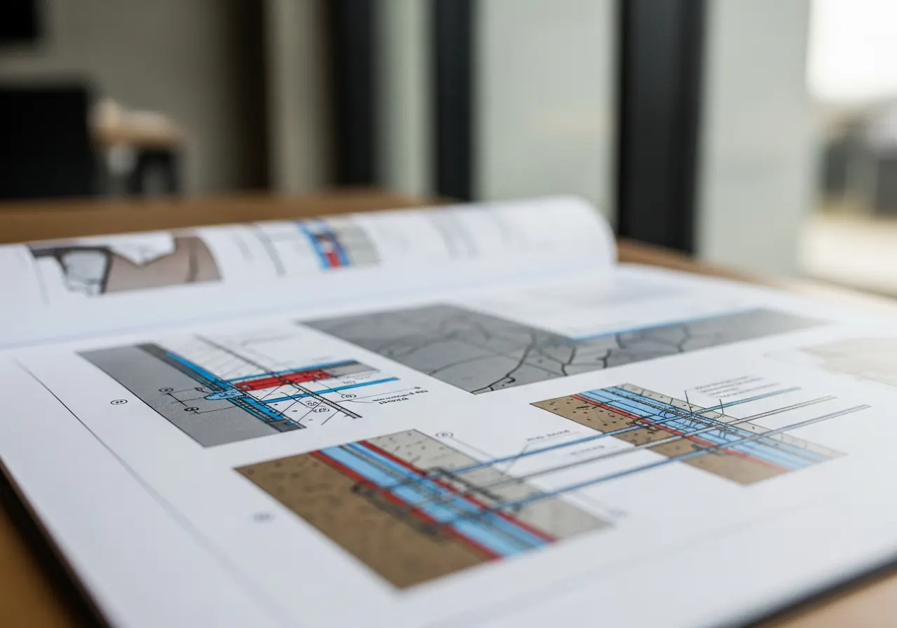 Close-up of a masonry specification page detailing wall ties and mortar