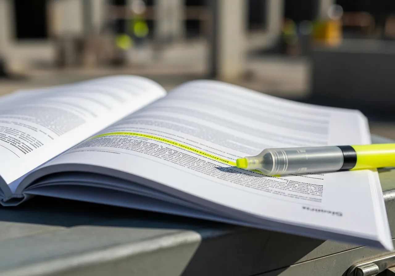 Close-up of a highlighted compliance clause buried in a dense spec page